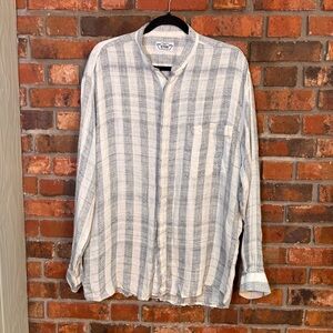 Di Ferri mens vintage mandarin collar striped Italian button up shirt gray L